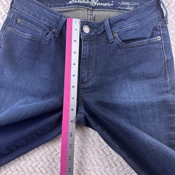 Women's Eddie Bauer Slightly Curvy Skinny Zip Ankle Dark Wash Denim Jeans Sz 2 - Picture 7 of 15